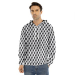 Grey Geometric Cube Shape Pattern Print Men's Velvet Pullover Hoodie