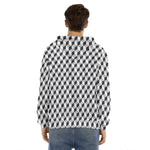 Grey Geometric Cube Shape Pattern Print Men's Velvet Pullover Hoodie