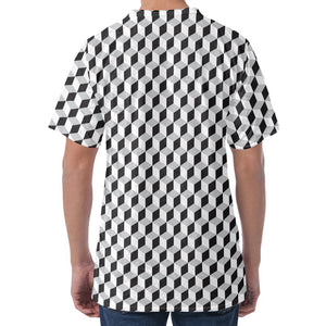 Grey Geometric Cube Shape Pattern Print Men's Velvet T-Shirt