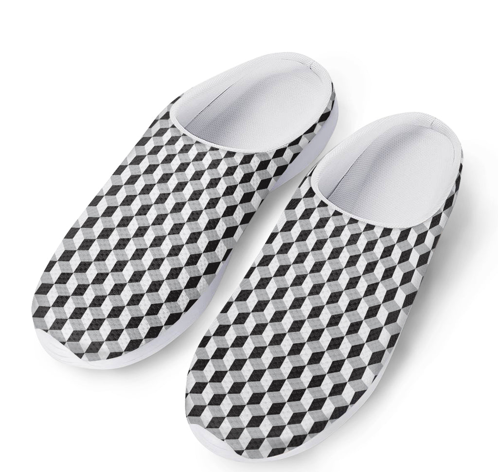 Grey Geometric Cube Shape Pattern Print Mesh Casual Shoes