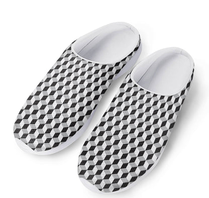 Grey Geometric Cube Shape Pattern Print Mesh Casual Shoes