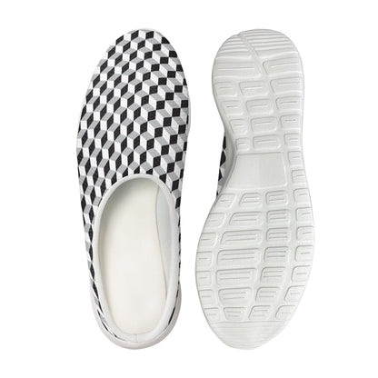 Grey Geometric Cube Shape Pattern Print Mesh Casual Shoes
