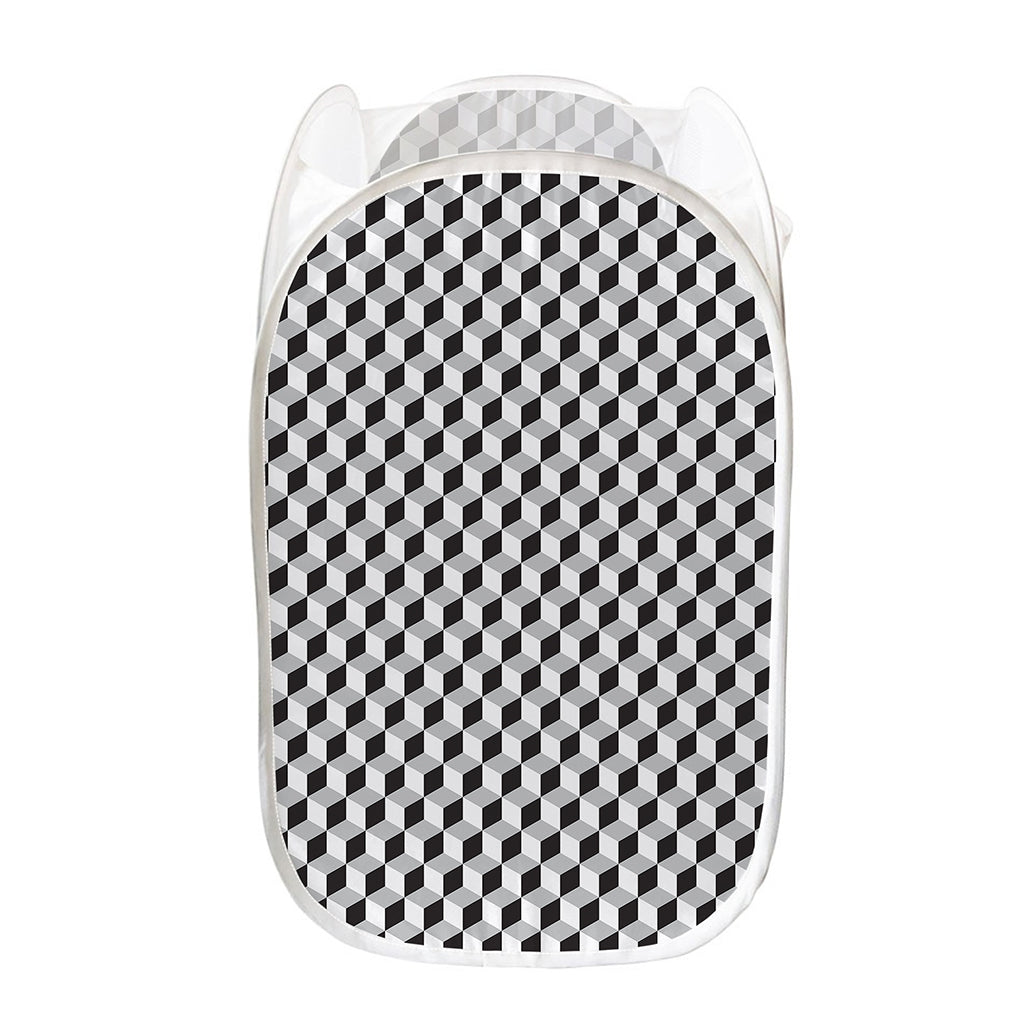 Grey Geometric Cube Shape Pattern Print Mesh Laundry Hamper