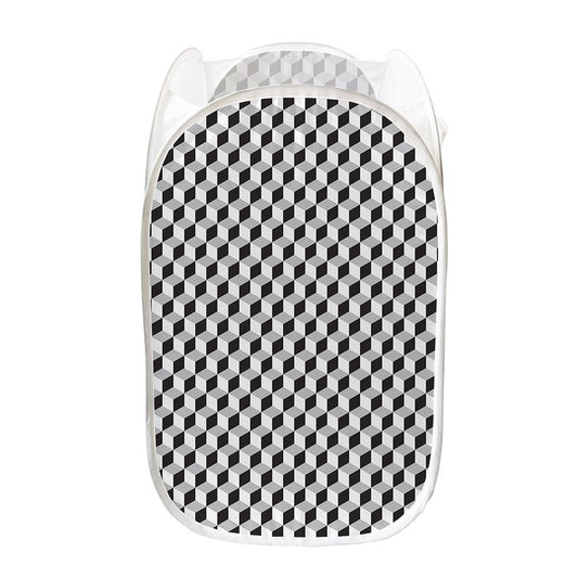 Grey Geometric Cube Shape Pattern Print Mesh Laundry Hamper