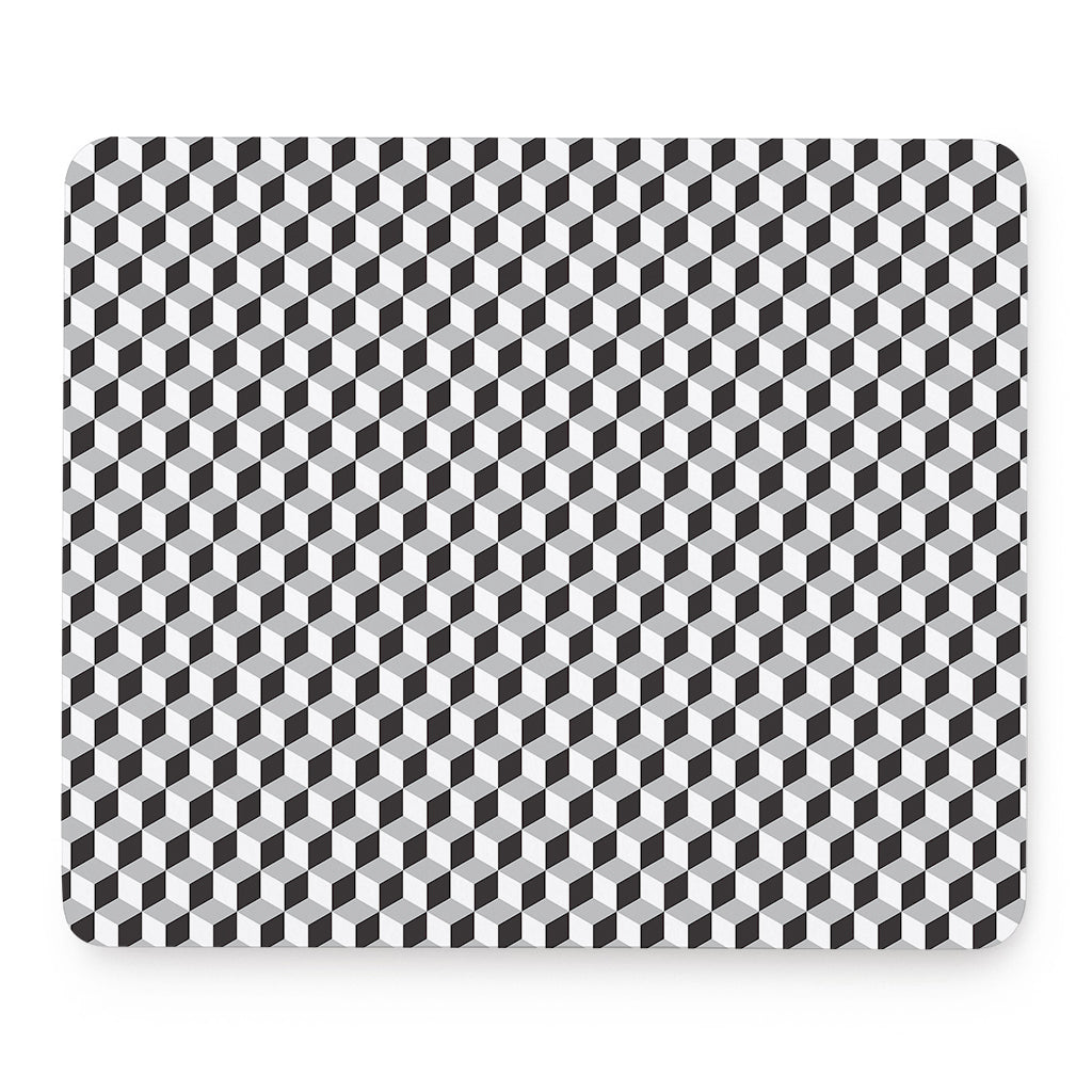 Grey Geometric Cube Shape Pattern Print Mouse Pad