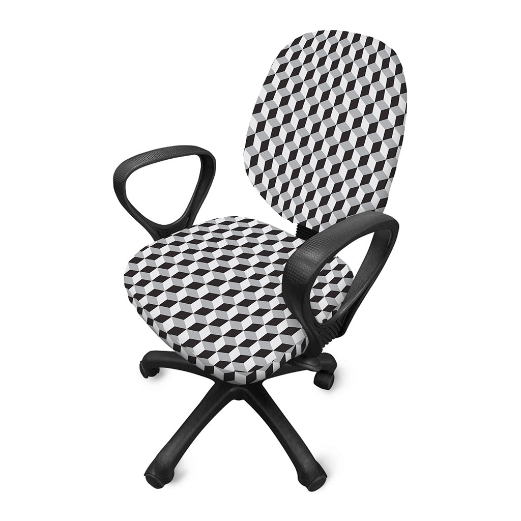 Grey Geometric Cube Shape Pattern Print Office Chair Cover