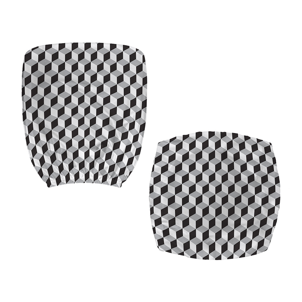 Grey Geometric Cube Shape Pattern Print Office Chair Cover