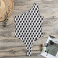 Grey Geometric Cube Shape Pattern Print One Shoulder Bodysuit