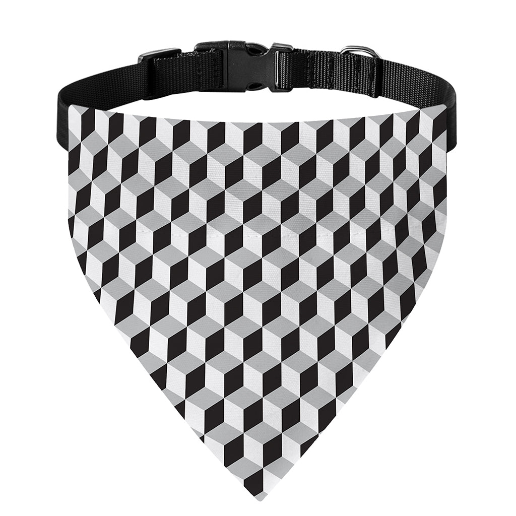 Grey Geometric Cube Shape Pattern Print Over The Collar Dog Bandana