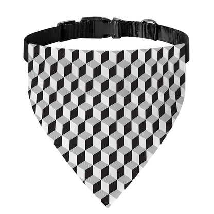 Grey Geometric Cube Shape Pattern Print Over The Collar Dog Bandana