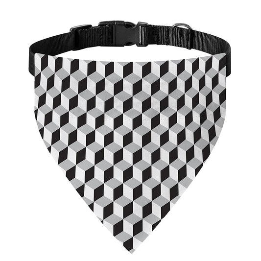 Grey Geometric Cube Shape Pattern Print Over The Collar Dog Bandana