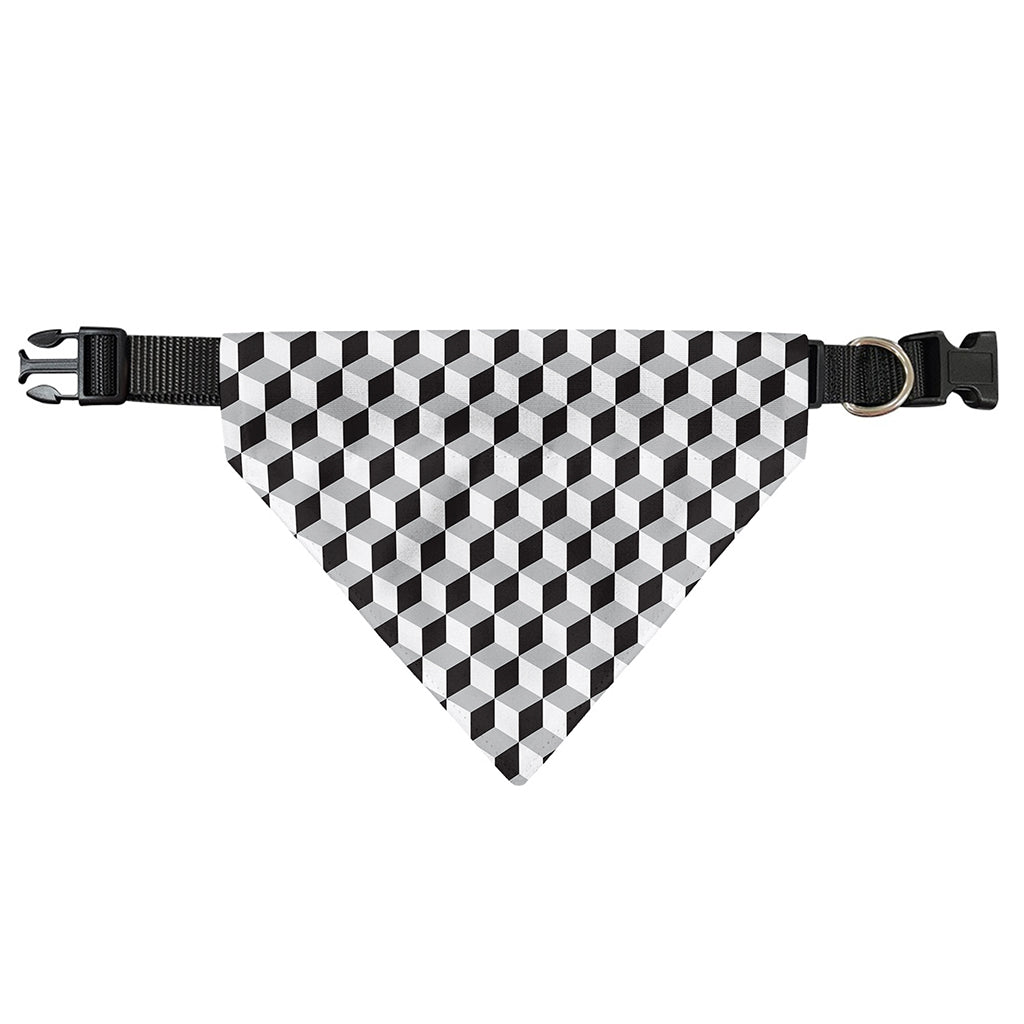 Grey Geometric Cube Shape Pattern Print Over The Collar Dog Bandana