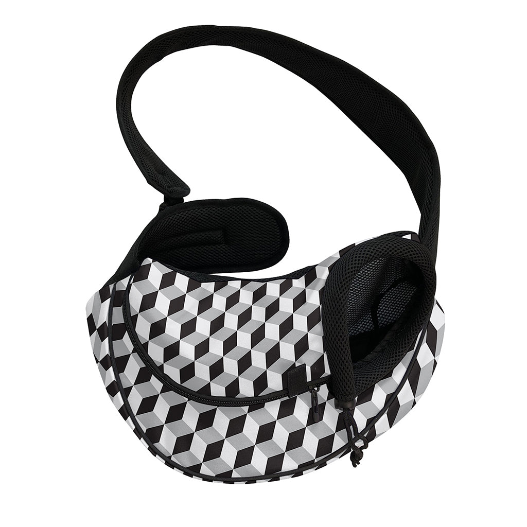 Grey Geometric Cube Shape Pattern Print Pet Sling Carrier