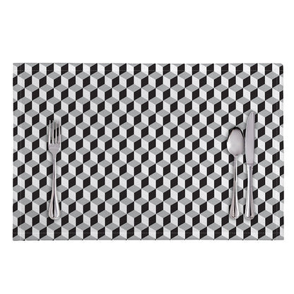 Grey Geometric Cube Shape Pattern Print Placemat