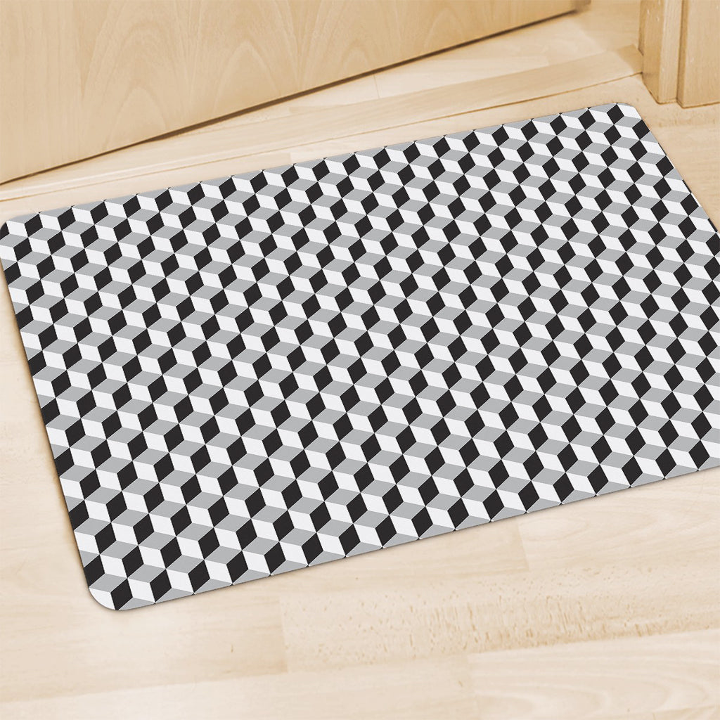 Grey Geometric Cube Shape Pattern Print Polyester Doormat