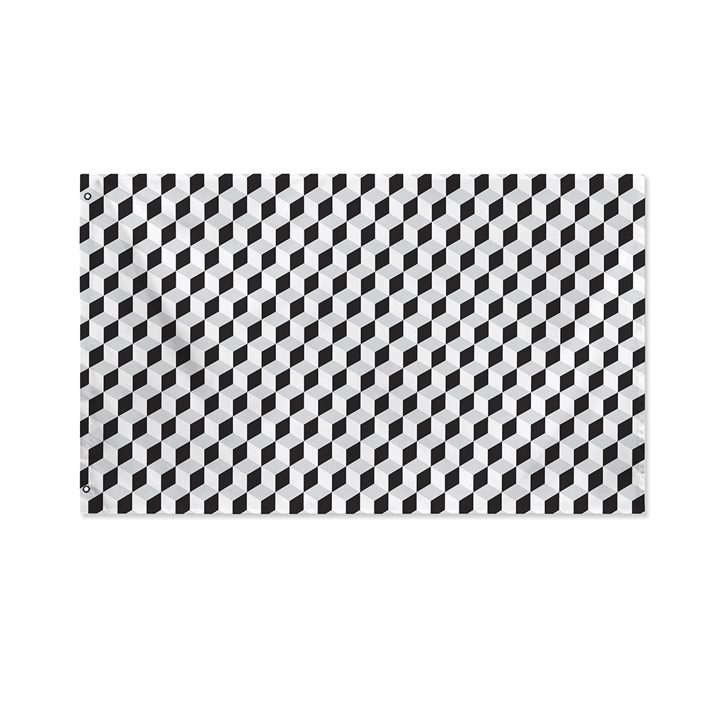 Grey Geometric Cube Shape Pattern Print Polyester Flag