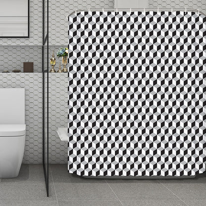 Grey Geometric Cube Shape Pattern Print Polyester Shower Curtain