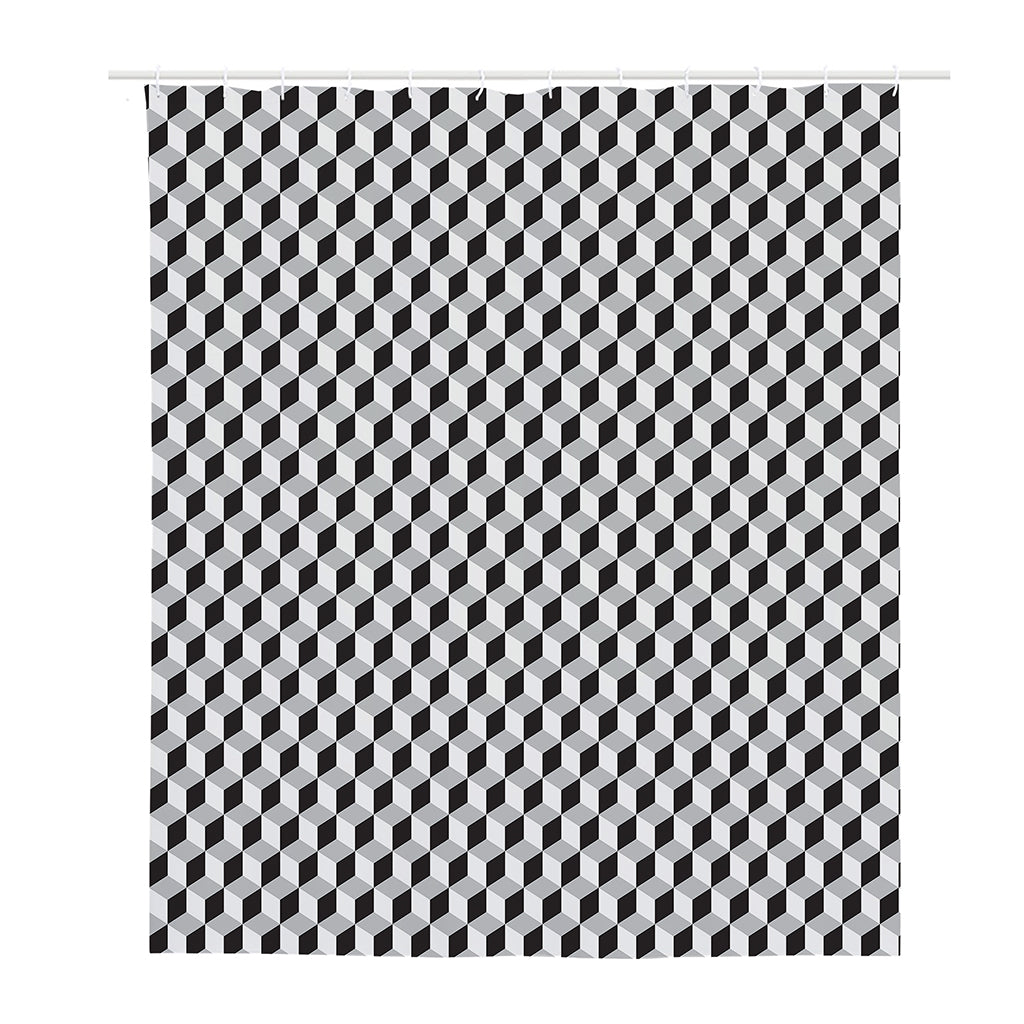 Grey Geometric Cube Shape Pattern Print Polyester Shower Curtain