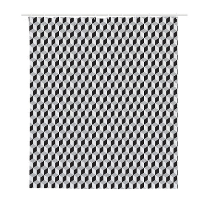 Grey Geometric Cube Shape Pattern Print Polyester Shower Curtain