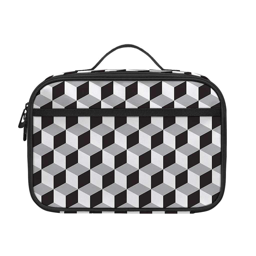 Grey Geometric Cube Shape Pattern Print Portable Lunch Bag