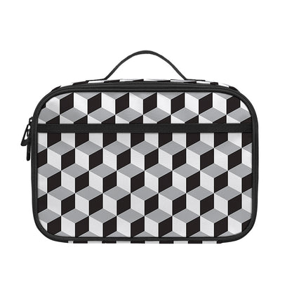 Grey Geometric Cube Shape Pattern Print Portable Lunch Bag
