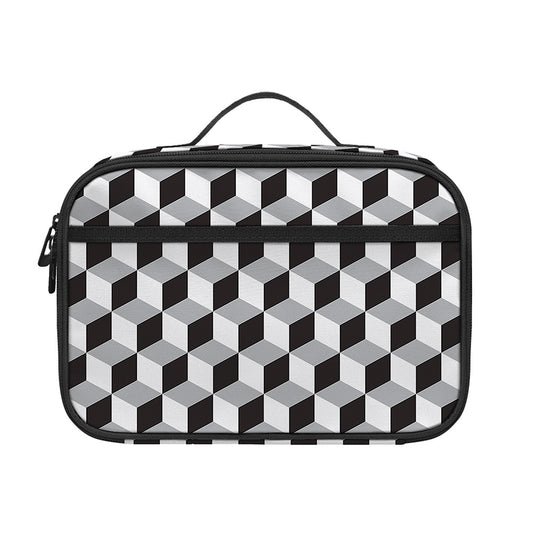 Grey Geometric Cube Shape Pattern Print Portable Lunch Bag