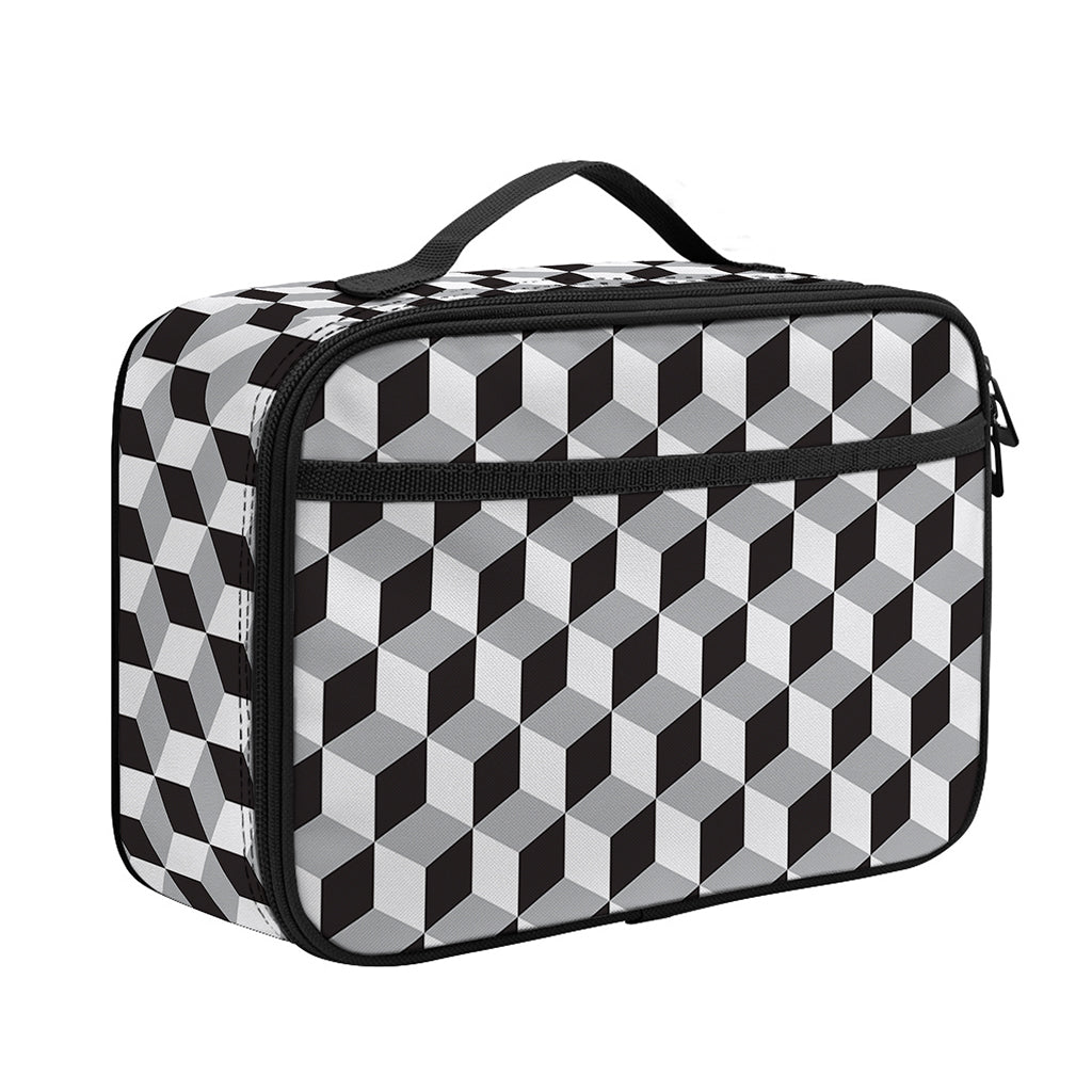 Grey Geometric Cube Shape Pattern Print Portable Lunch Bag