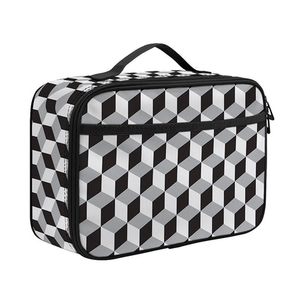 Grey Geometric Cube Shape Pattern Print Portable Lunch Bag