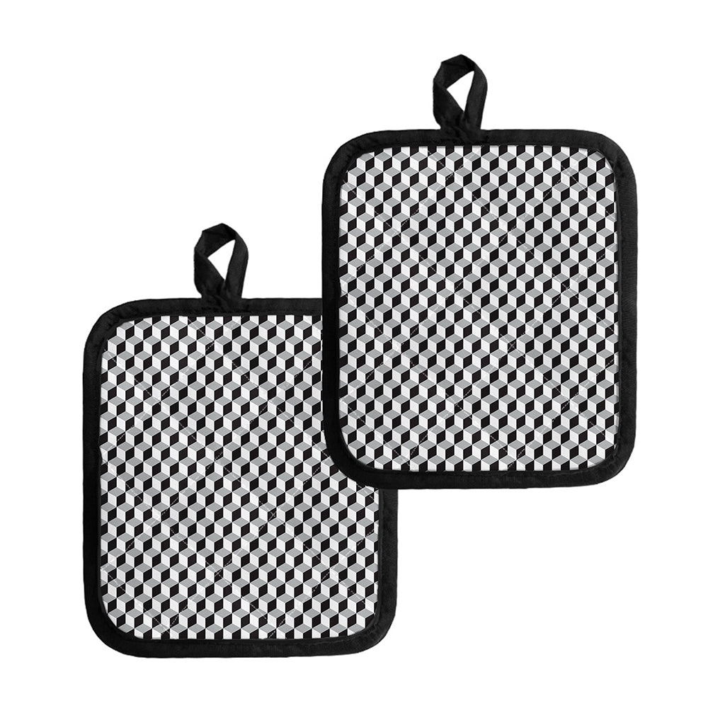 Grey Geometric Cube Shape Pattern Print Pot Holders