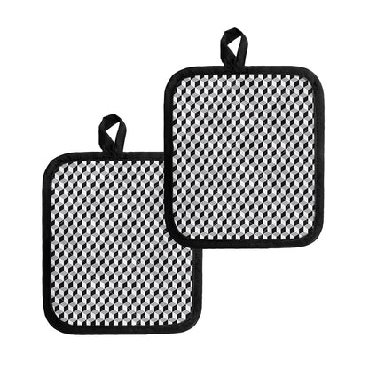 Grey Geometric Cube Shape Pattern Print Pot Holders