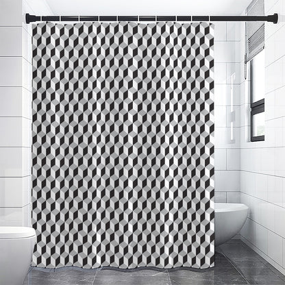 Grey Geometric Cube Shape Pattern Print Premium Shower Curtain