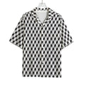 Grey Geometric Cube Shape Pattern Print Rayon Hawaiian Shirt