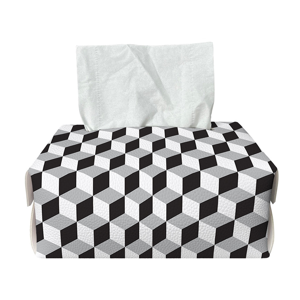 Grey Geometric Cube Shape Pattern Print Rectangle Tissue Box Cover