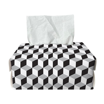Grey Geometric Cube Shape Pattern Print Rectangle Tissue Box Cover
