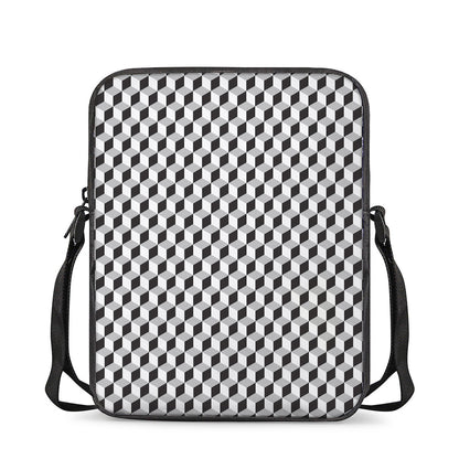 Grey Geometric Cube Shape Pattern Print Rectangular Crossbody Bag