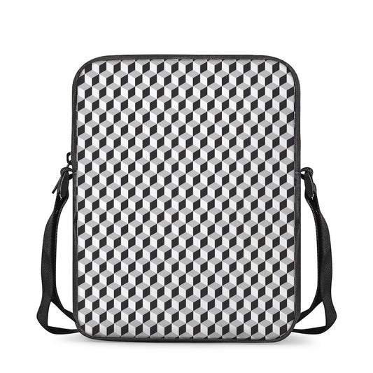Grey Geometric Cube Shape Pattern Print Rectangular Crossbody Bag
