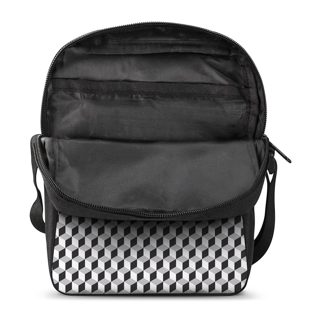Grey Geometric Cube Shape Pattern Print Rectangular Crossbody Bag