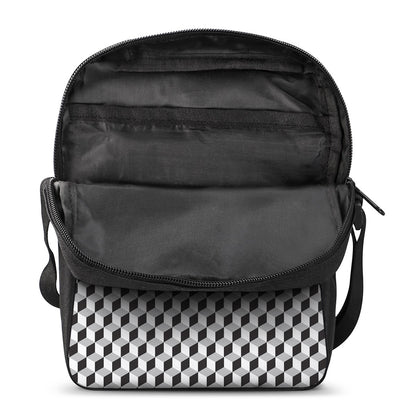 Grey Geometric Cube Shape Pattern Print Rectangular Crossbody Bag