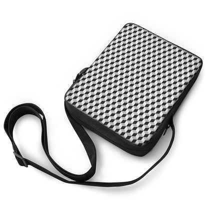 Grey Geometric Cube Shape Pattern Print Rectangular Crossbody Bag