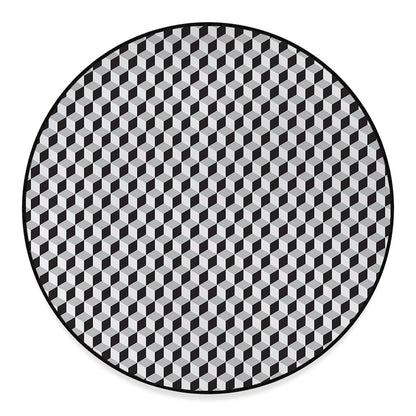 Grey Geometric Cube Shape Pattern Print Round Floor Mat