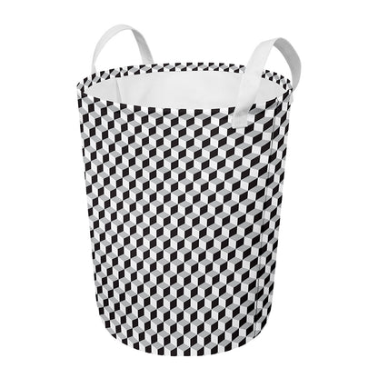 Grey Geometric Cube Shape Pattern Print Round Laundry Basket