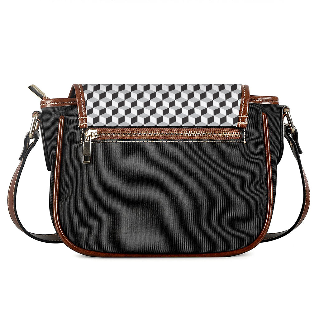 Grey Geometric Cube Shape Pattern Print Saddle Bag