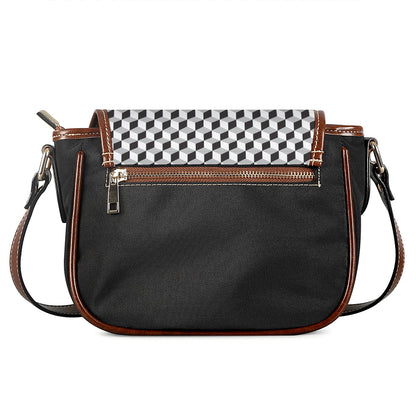 Grey Geometric Cube Shape Pattern Print Saddle Bag