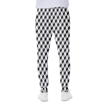 Grey Geometric Cube Shape Pattern Print Scuba Joggers