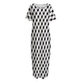Grey Geometric Cube Shape Pattern Print Short Sleeve Long Nightdress