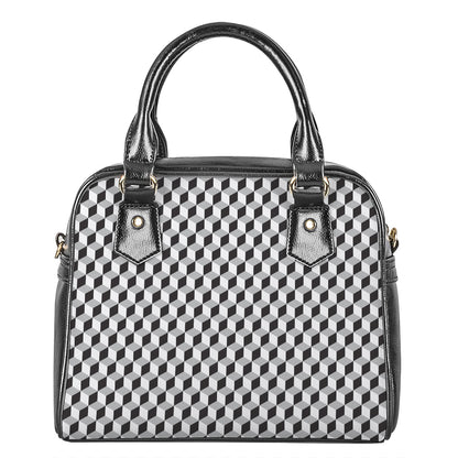 Grey Geometric Cube Shape Pattern Print Shoulder Handbag