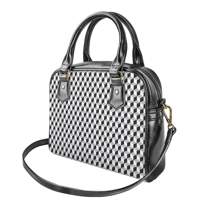 Grey Geometric Cube Shape Pattern Print Shoulder Handbag