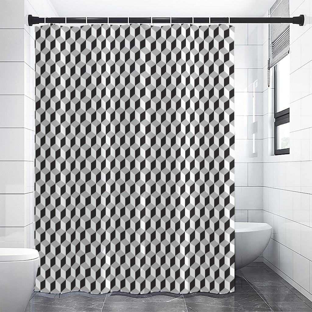 Grey Geometric Cube Shape Pattern Print Shower Curtain