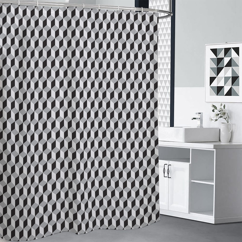 Grey Geometric Cube Shape Pattern Print Shower Curtain