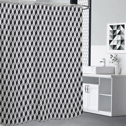 Grey Geometric Cube Shape Pattern Print Shower Curtain